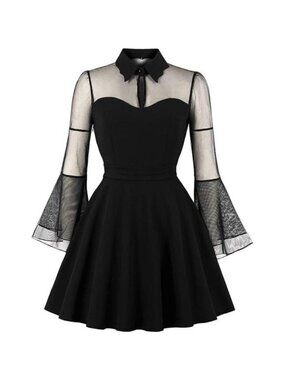 Women's Vintage Polka Dot 1950s Audrey Retro Rockabilly Dress Swing Dress, Black
